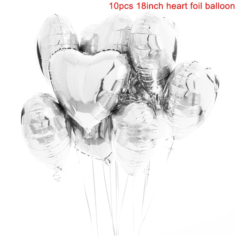 10Pcs 18Inch Rose Gold Love Heart Shape Foil Balloons Wedding Birthday Party Decorations Aluminum Foil Ballons Air Balls Globos