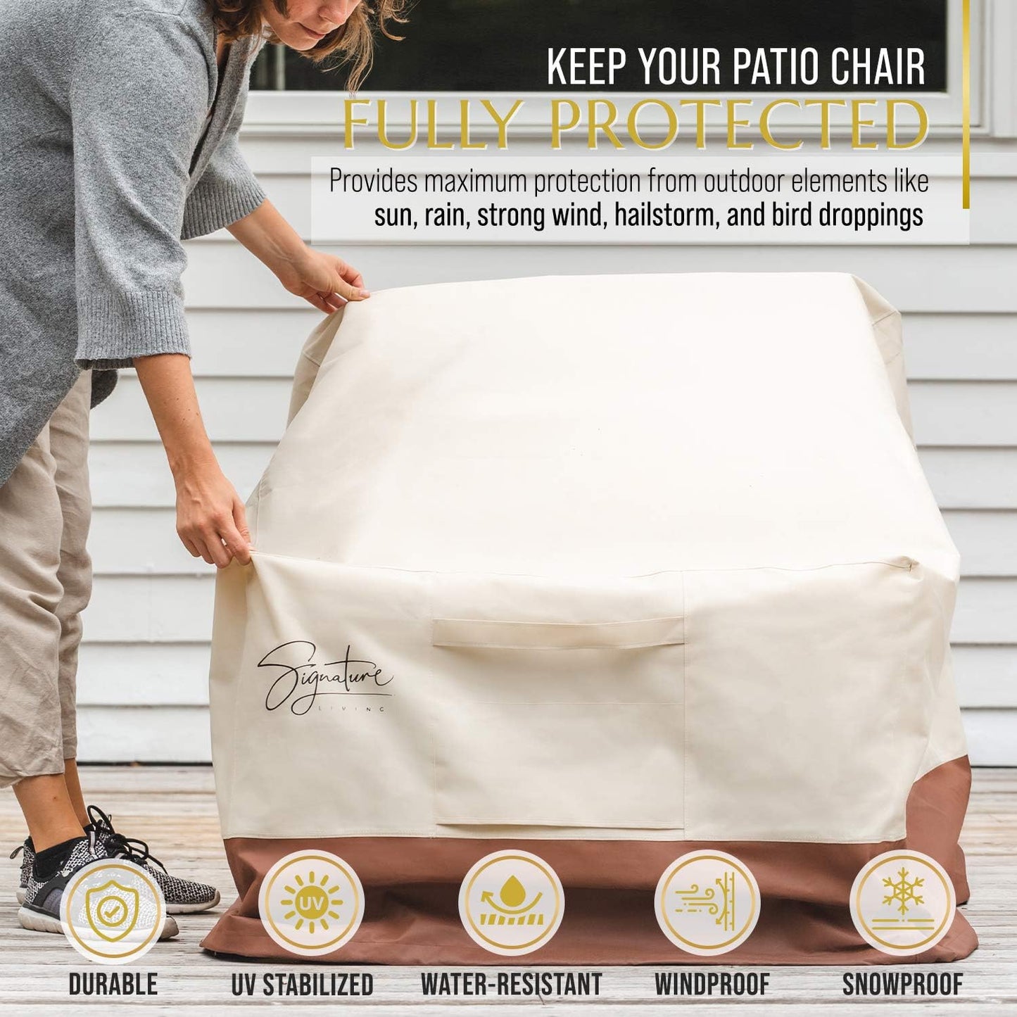 Set of 2 Outdoor Patio Chair Covers Waterproof, Durable 600D Uv-Coated Polyester Outdoor Chair Covers for All-Weather Protection (Tan, Medium 32 Inch)