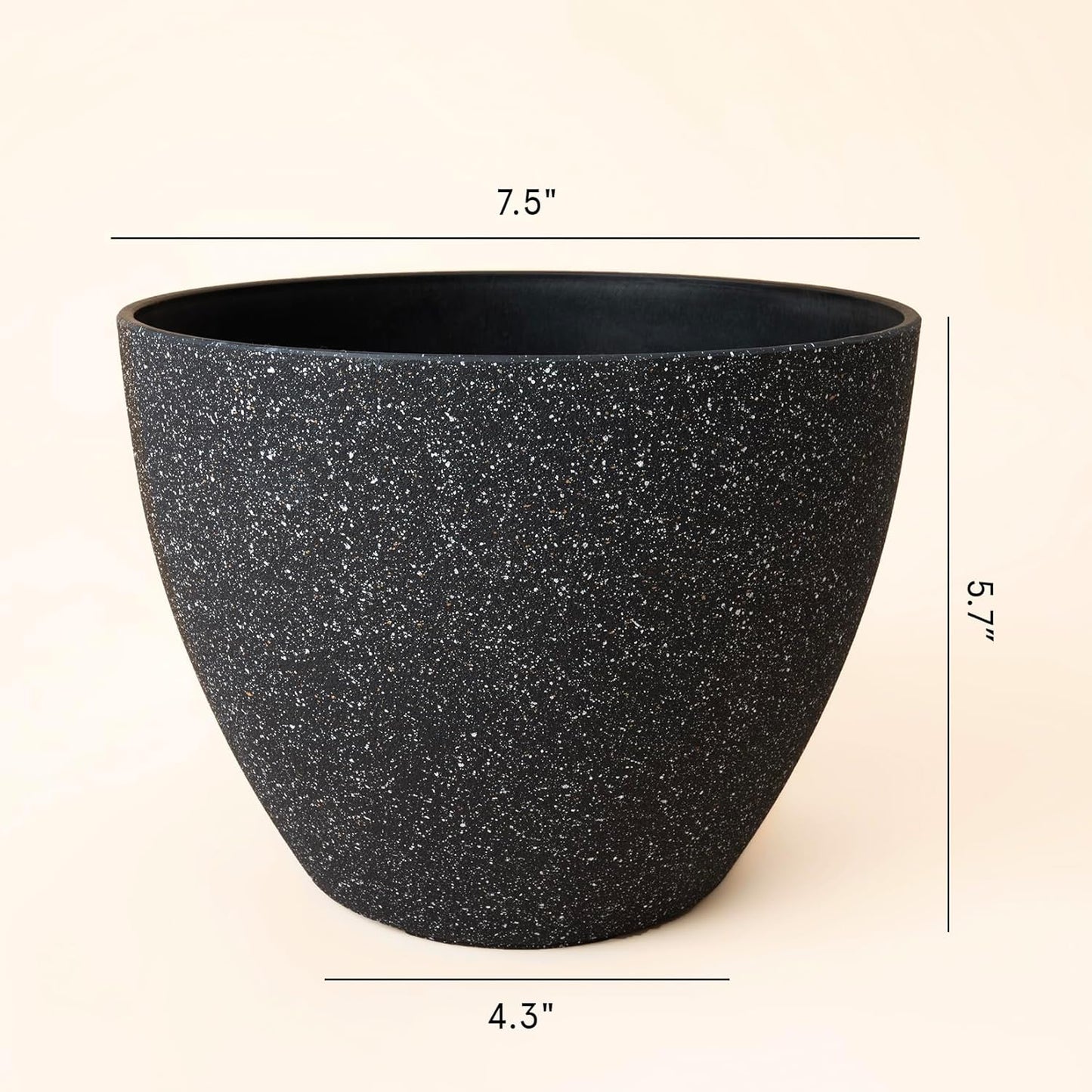 Flower Pots Outdoor Garden Planters, Indoor Plant Pots with Drainage Holes, Plastic, Speckled Black, Set 2 (7.5 + 7.5 Inch)