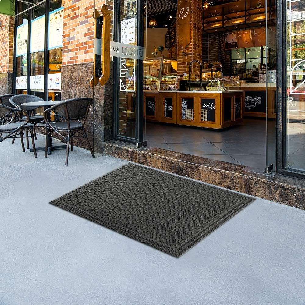 Front Door Mat, Dirt Trapper Welcome Mat for Outdoor Indoor, Non-Slip Waterproof Doormat, Durable Machine Washable Low Profile Entry Rug for Back Door outside Patio, 24" X 36", Gray Wave