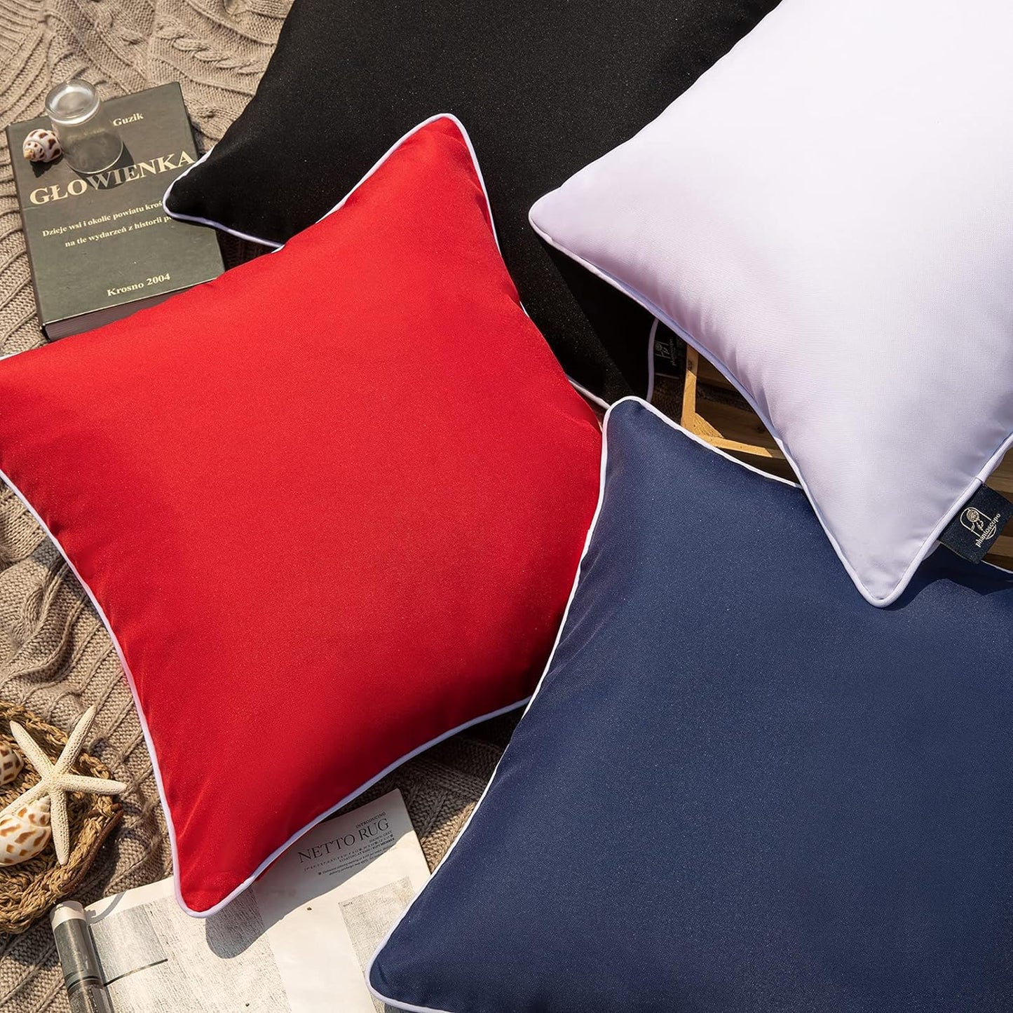 Pack of 2 Outdoor Waterproof Solid Throw Decorative Pillow Cover Decorative Square Outdoor Pillows Cushion Case Patio Pillows for Couch Tent Sunbrella (18''X18'',Red)