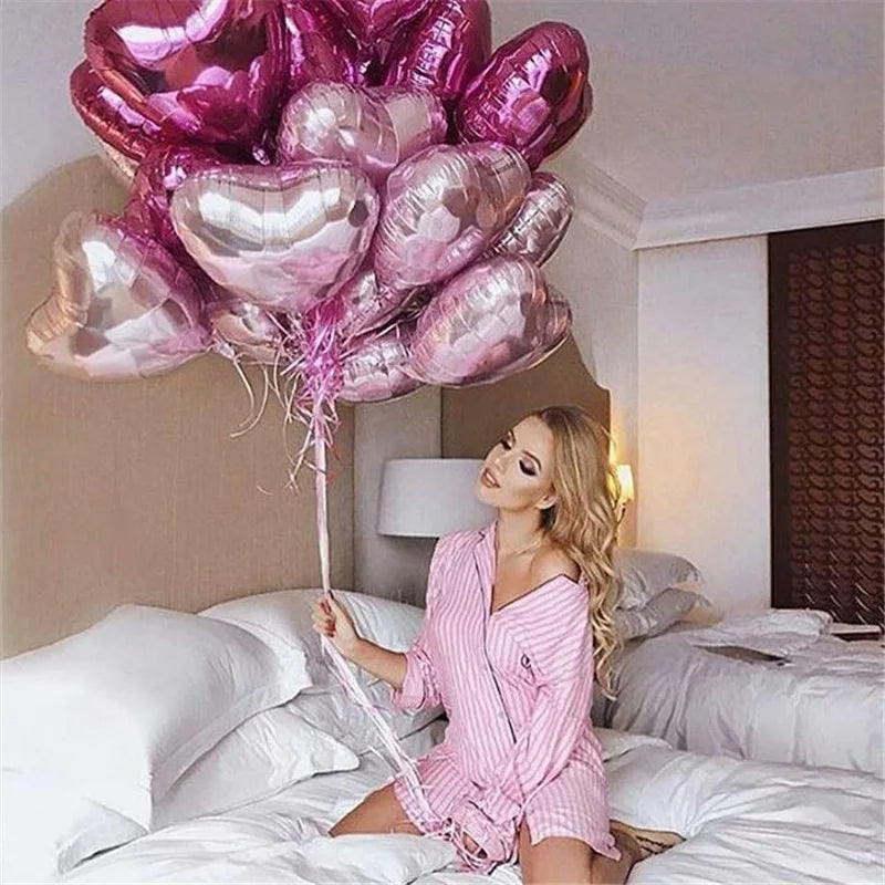 10Pcs 18Inch Rose Gold Love Heart Shape Foil Balloons Wedding Birthday Party Decorations Aluminum Foil Ballons Air Balls Globos