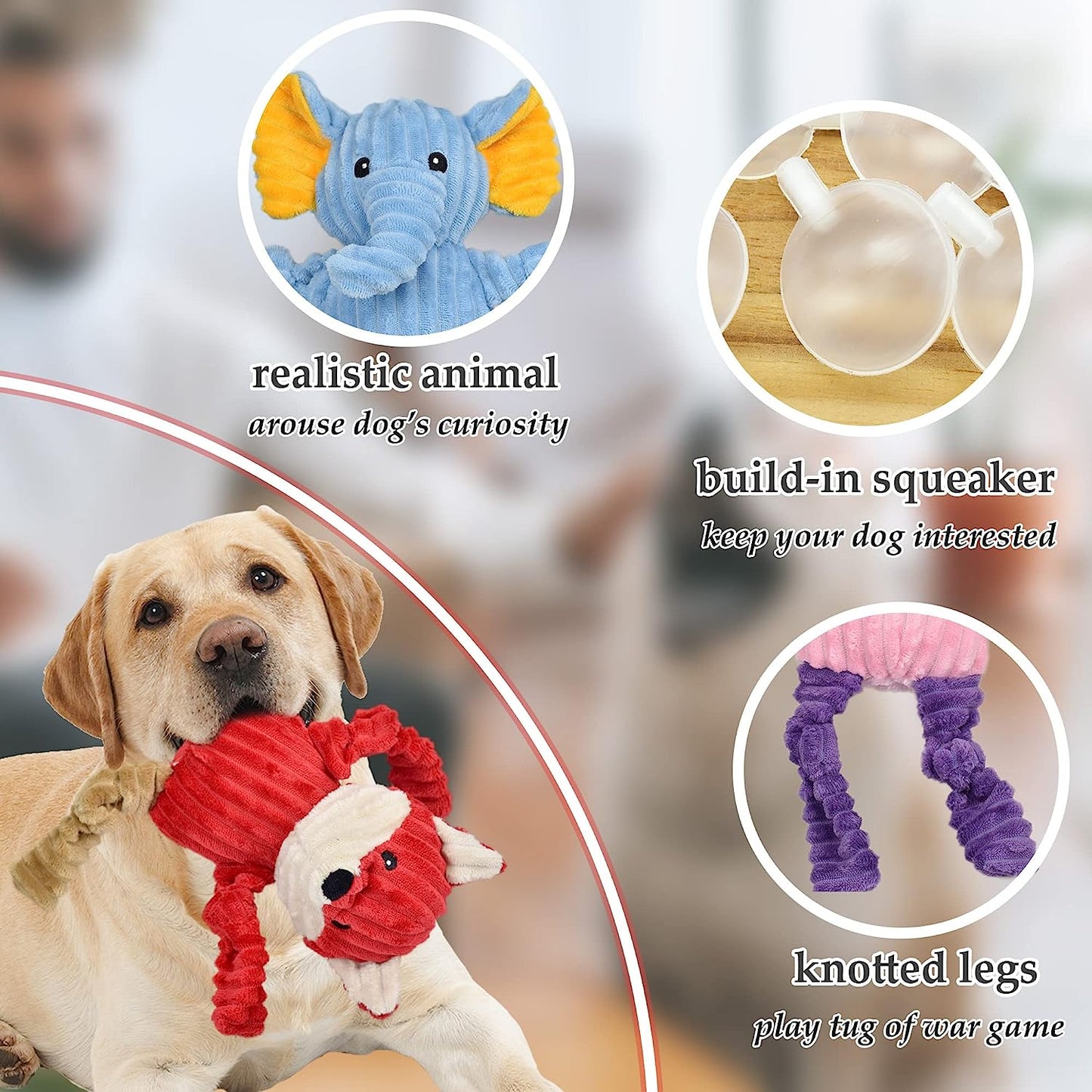 5 Pack Tough Dog Toys Stuffed Squeaky Dog Toys Assortment Plush Animal Dog Toy V