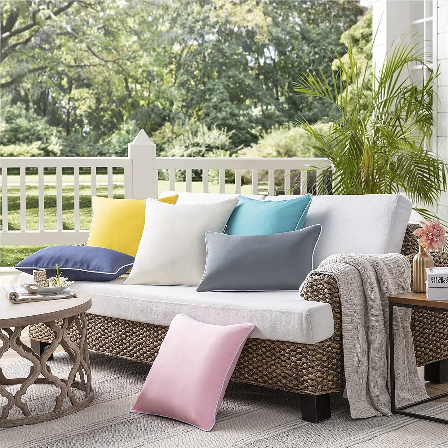 Pack of 2 Outdoor Waterproof Solid Throw Decorative Pillow Cover Decorative Square Outdoor Pillows Cushion Case Patio Pillows for Couch Tent Sunbrella (18''X18'',Red)