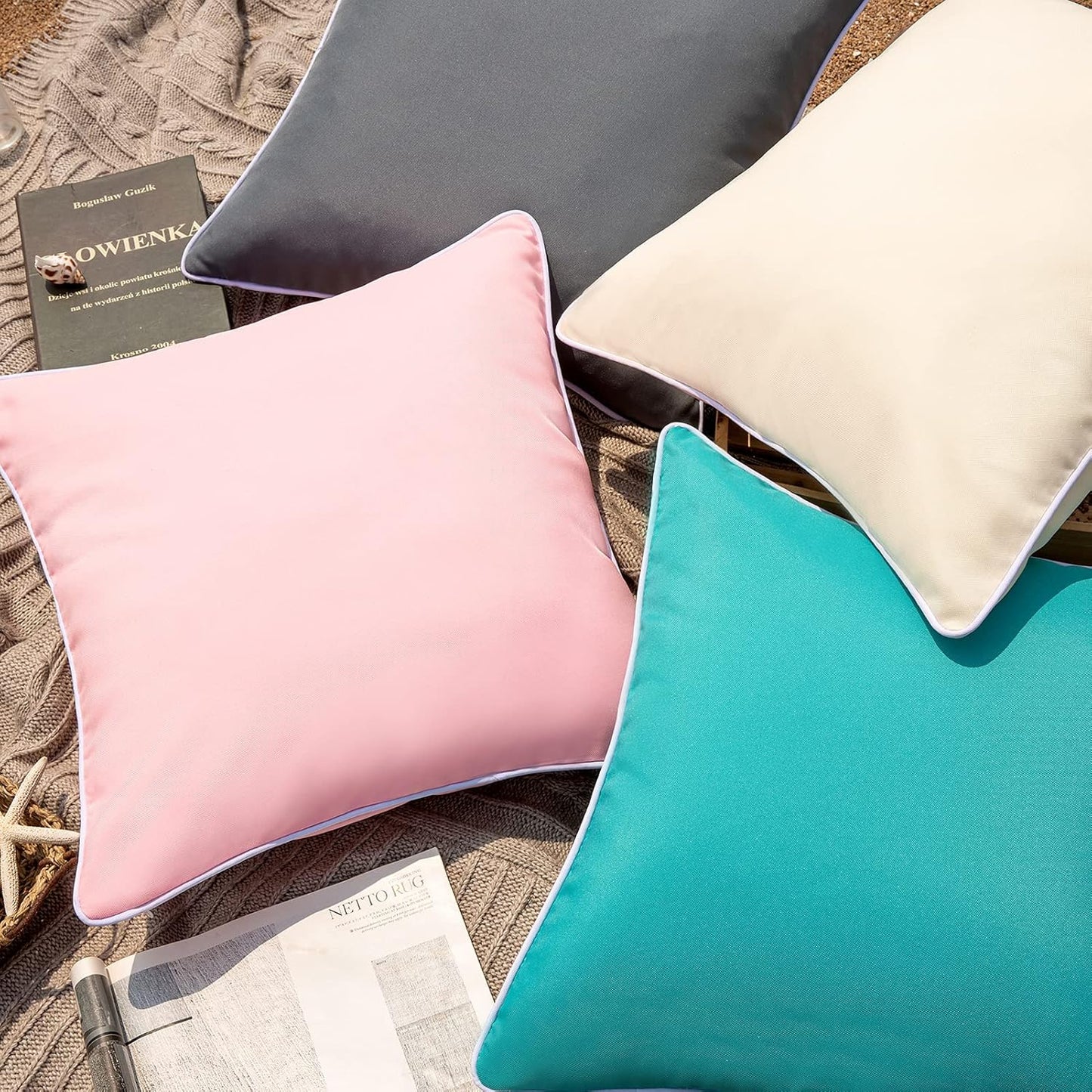 Pack of 2 Outdoor Waterproof Solid Throw Decorative Pillow Cover Decorative Square Outdoor Pillows Cushion Case Patio Pillows for Couch Tent Sunbrella (18''X18'', Cream Cheese)