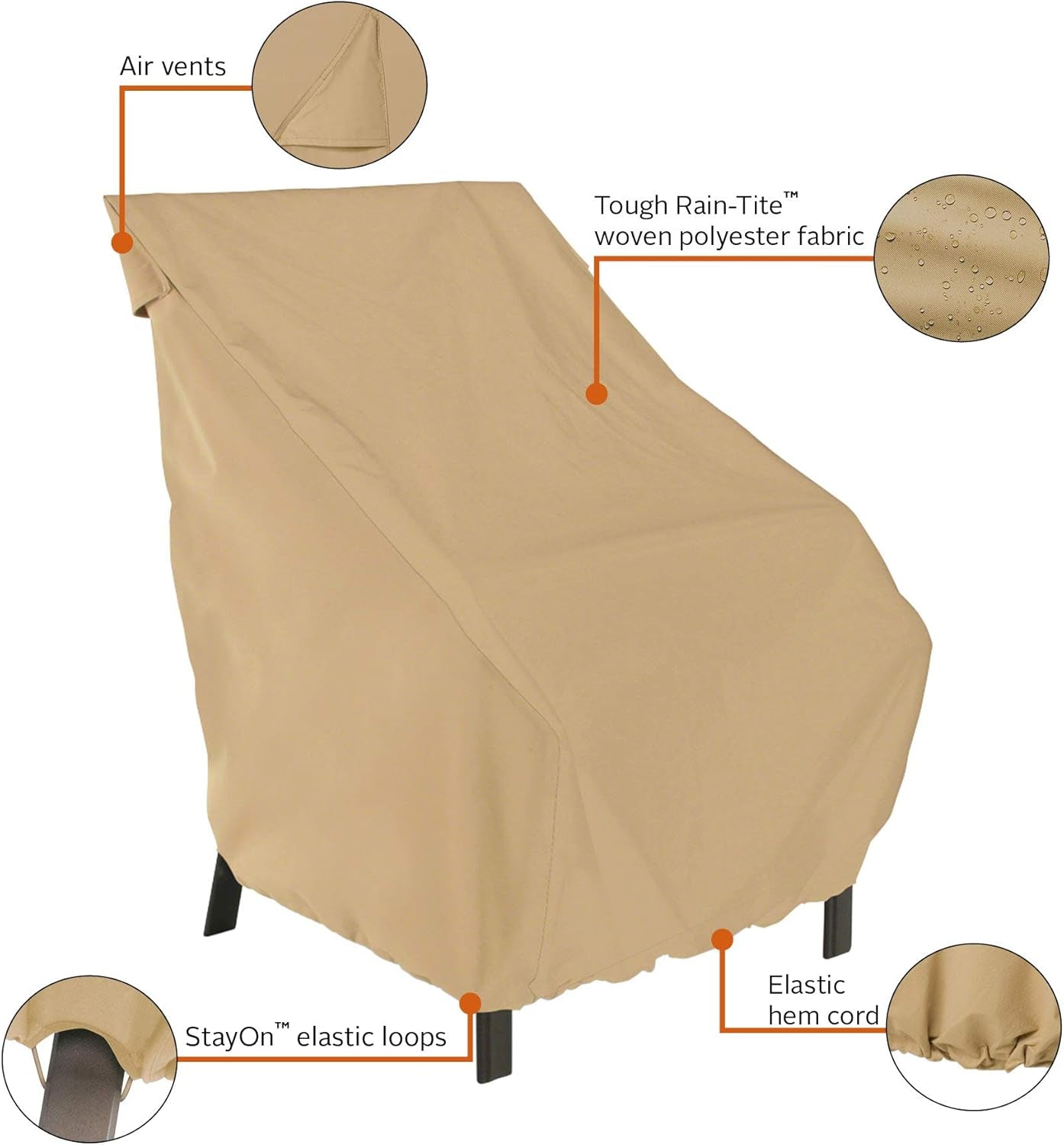 Terrazzo Water-Resistant 26 Inch High Back Patio Chair Cover, Outdoor Chair Covers