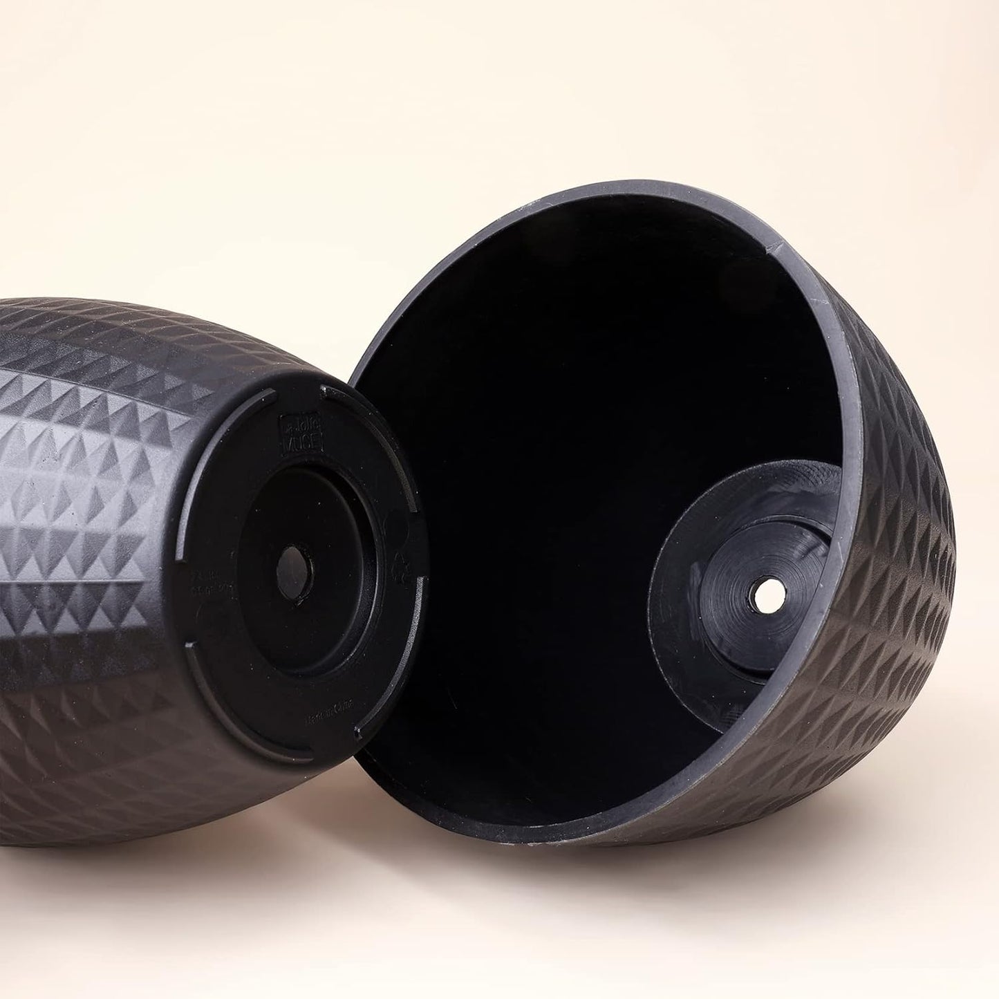 Flower Pots Outdoor Indoor, Modern Chic Planters with Geometric Mosaic Texture Patterns, Set of 2, Matte Black (8.6 + 7.5 Inch)