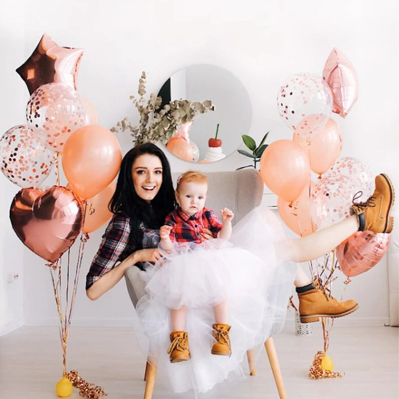14Pcs Multi Confetti Balloon Happy Birthday Party Balloons Rose Gold Helium Ballons Boy Girl Baby Shower Party Supplies