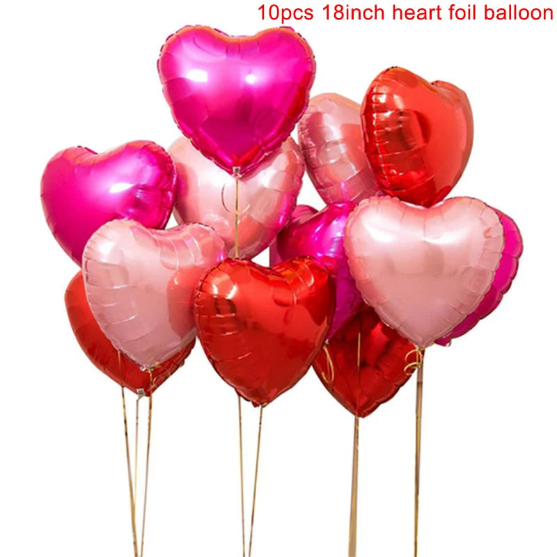 10Pcs 18Inch Rose Gold Love Heart Shape Foil Balloons Wedding Birthday Party Decorations Aluminum Foil Ballons Air Balls Globos