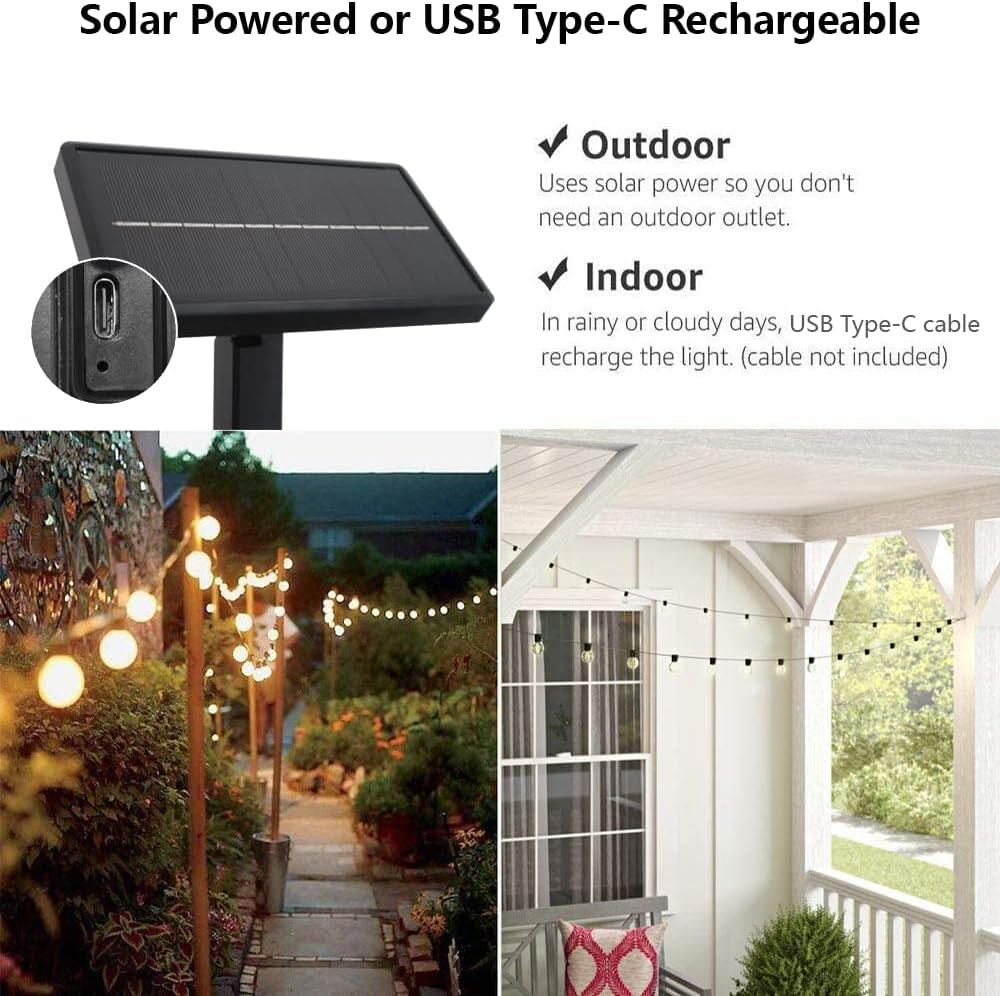 Solar String Lights, 48Ft Solar Patio Lights with 24 Shatterproof G40 LED Bulbs, Waterproof Solar Powered Outdoor Lights for Backyard, Garden, Deck, Porch, Pergola, Camping, Party