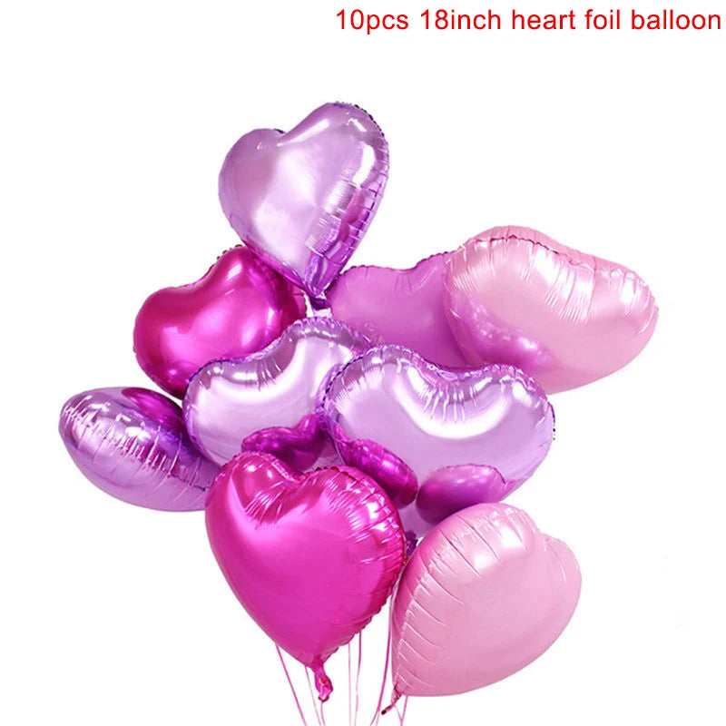 10Pcs 18Inch Rose Gold Love Heart Shape Foil Balloons Wedding Birthday Party Decorations Aluminum Foil Ballons Air Balls Globos