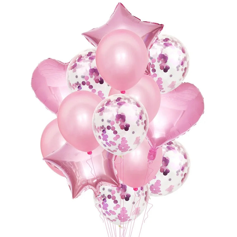 14Pcs Multi Confetti Balloon Happy Birthday Party Balloons Rose Gold Helium Ballons Boy Girl Baby Shower Party Supplies