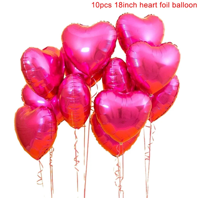 10Pcs 18Inch Rose Gold Love Heart Shape Foil Balloons Wedding Birthday Party Decorations Aluminum Foil Ballons Air Balls Globos