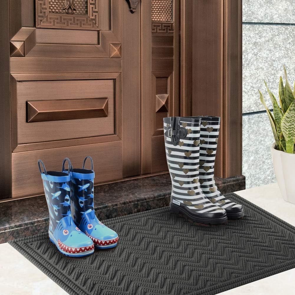 Front Door Mat, Dirt Trapper Welcome Mat for Outdoor Indoor, Non-Slip Waterproof Doormat, Durable Machine Washable Low Profile Entry Rug for Back Door outside Patio, 24" X 36", Gray Wave