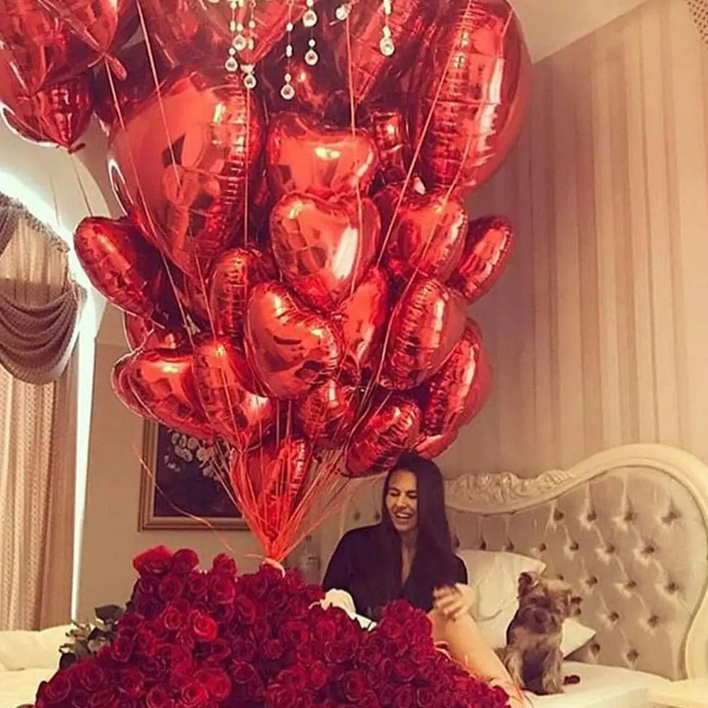 10Pcs 18Inch Rose Gold Love Heart Shape Foil Balloons Wedding Birthday Party Decorations Aluminum Foil Ballons Air Balls Globos