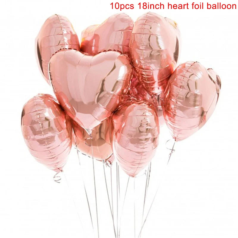 10Pcs 18Inch Rose Gold Love Heart Shape Foil Balloons Wedding Birthday Party Decorations Aluminum Foil Ballons Air Balls Globos