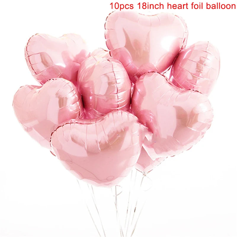 10Pcs 18Inch Rose Gold Love Heart Shape Foil Balloons Wedding Birthday Party Decorations Aluminum Foil Ballons Air Balls Globos