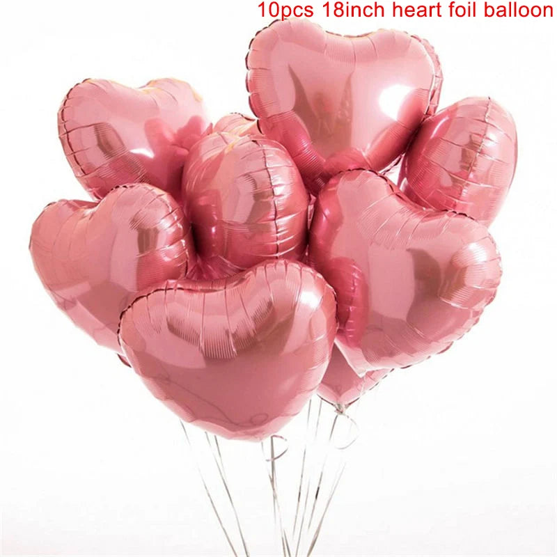 10Pcs 18Inch Rose Gold Love Heart Shape Foil Balloons Wedding Birthday Party Decorations Aluminum Foil Ballons Air Balls Globos