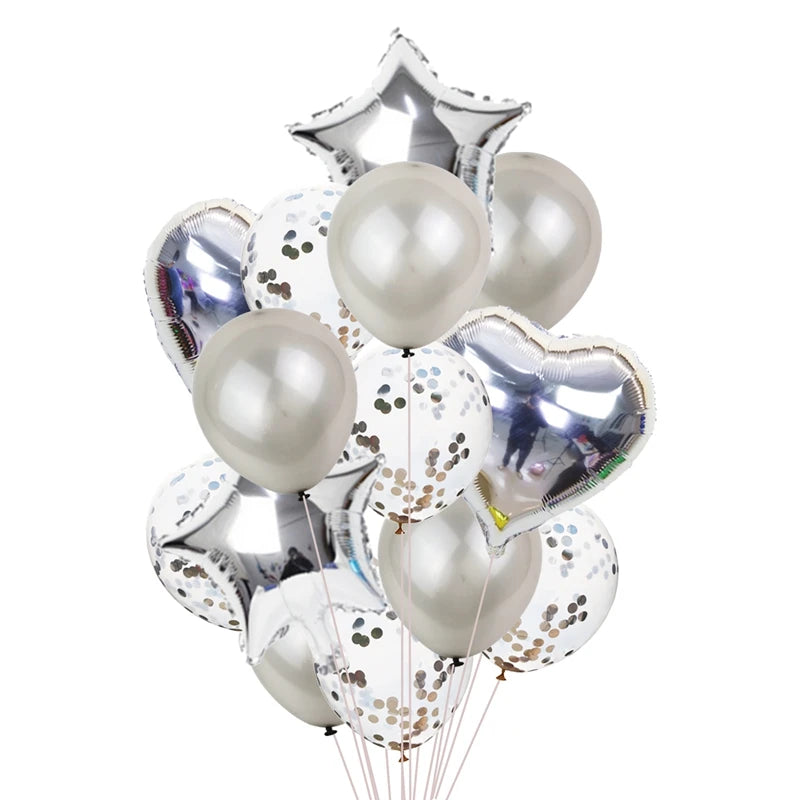 14Pcs Multi Confetti Balloon Happy Birthday Party Balloons Rose Gold Helium Ballons Boy Girl Baby Shower Party Supplies