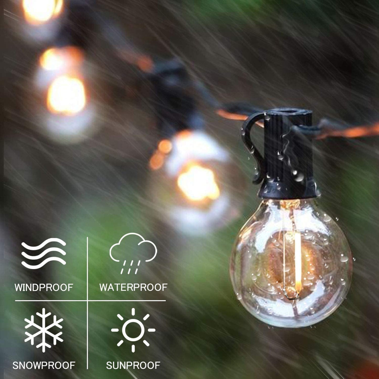 Solar String Lights, 48Ft Solar Patio Lights with 24 Shatterproof G40 LED Bulbs, Waterproof Solar Powered Outdoor Lights for Backyard, Garden, Deck, Porch, Pergola, Camping, Party