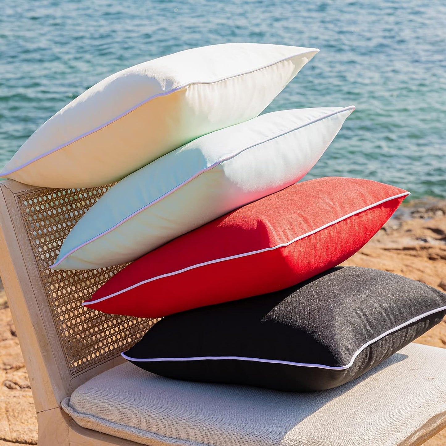 Pack of 2 Outdoor Waterproof Solid Throw Decorative Pillow Cover Decorative Square Outdoor Pillows Cushion Case Patio Pillows for Couch Tent Sunbrella (18''X18'',Red)