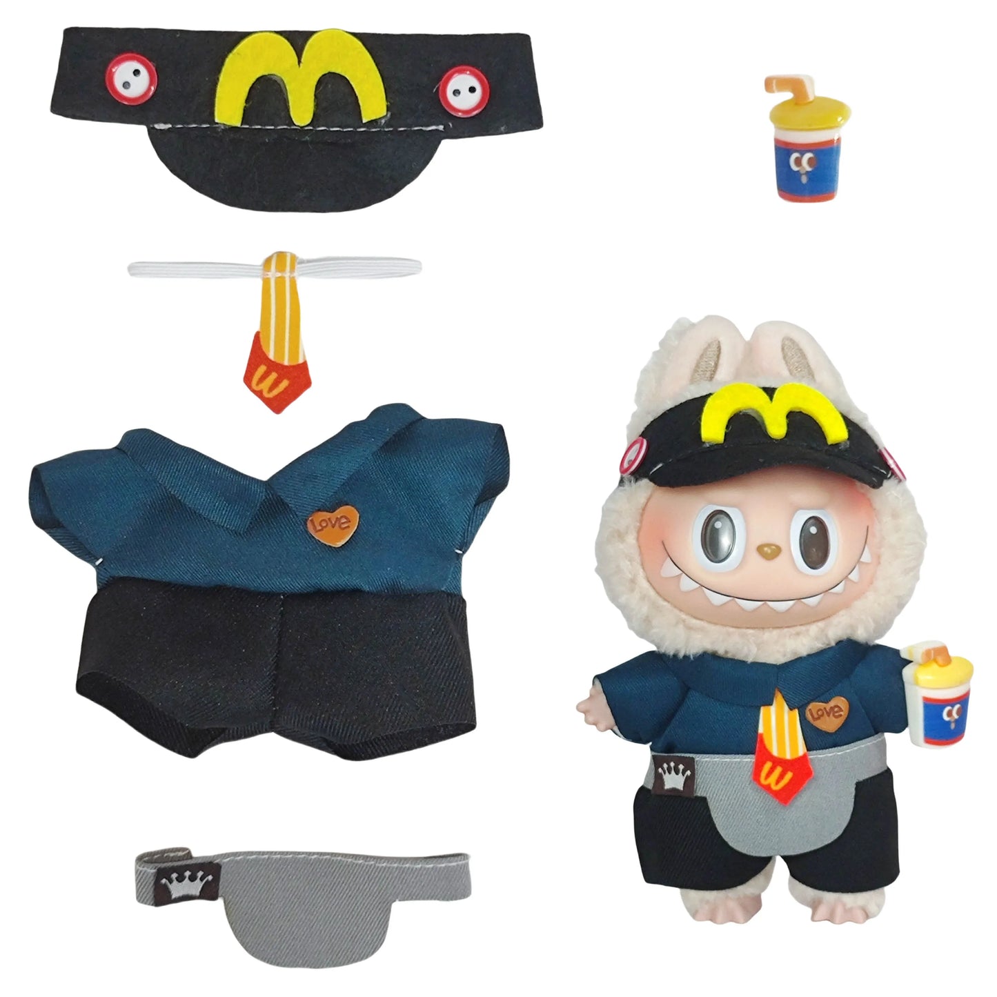 17Cm Labubu Plush Doll Vinyl Blind Box Hanging Charm - Waiter Outfit Changeable Costume Set