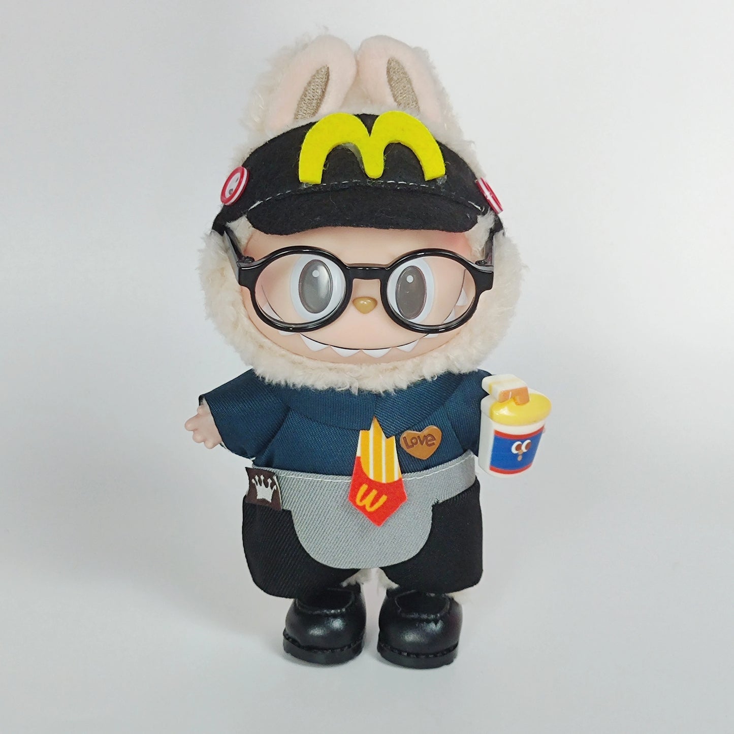 17Cm Labubu Plush Doll Vinyl Blind Box Hanging Charm - Waiter Outfit Changeable Costume Set