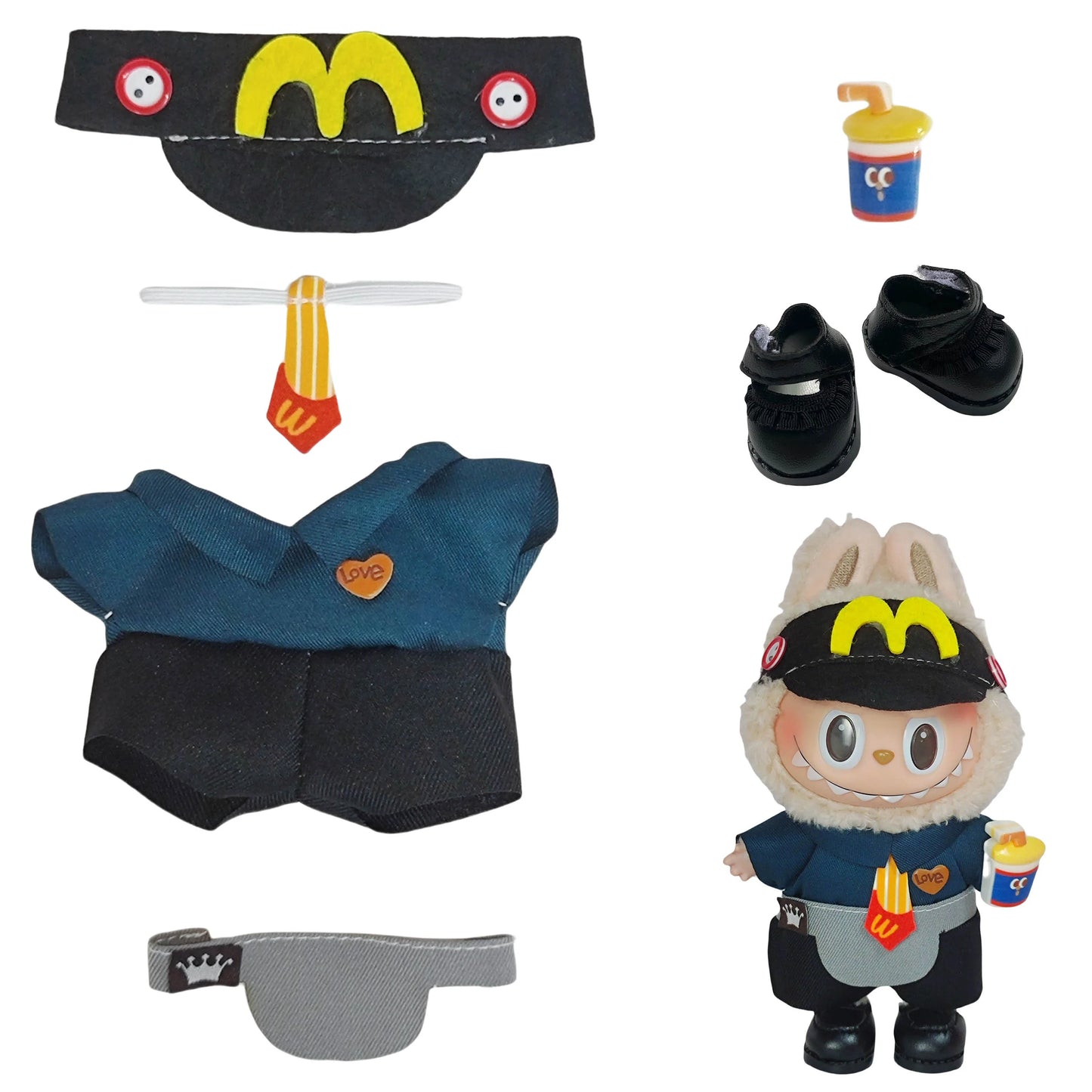 17Cm Labubu Plush Doll Vinyl Blind Box Hanging Charm - Waiter Outfit Changeable Costume Set