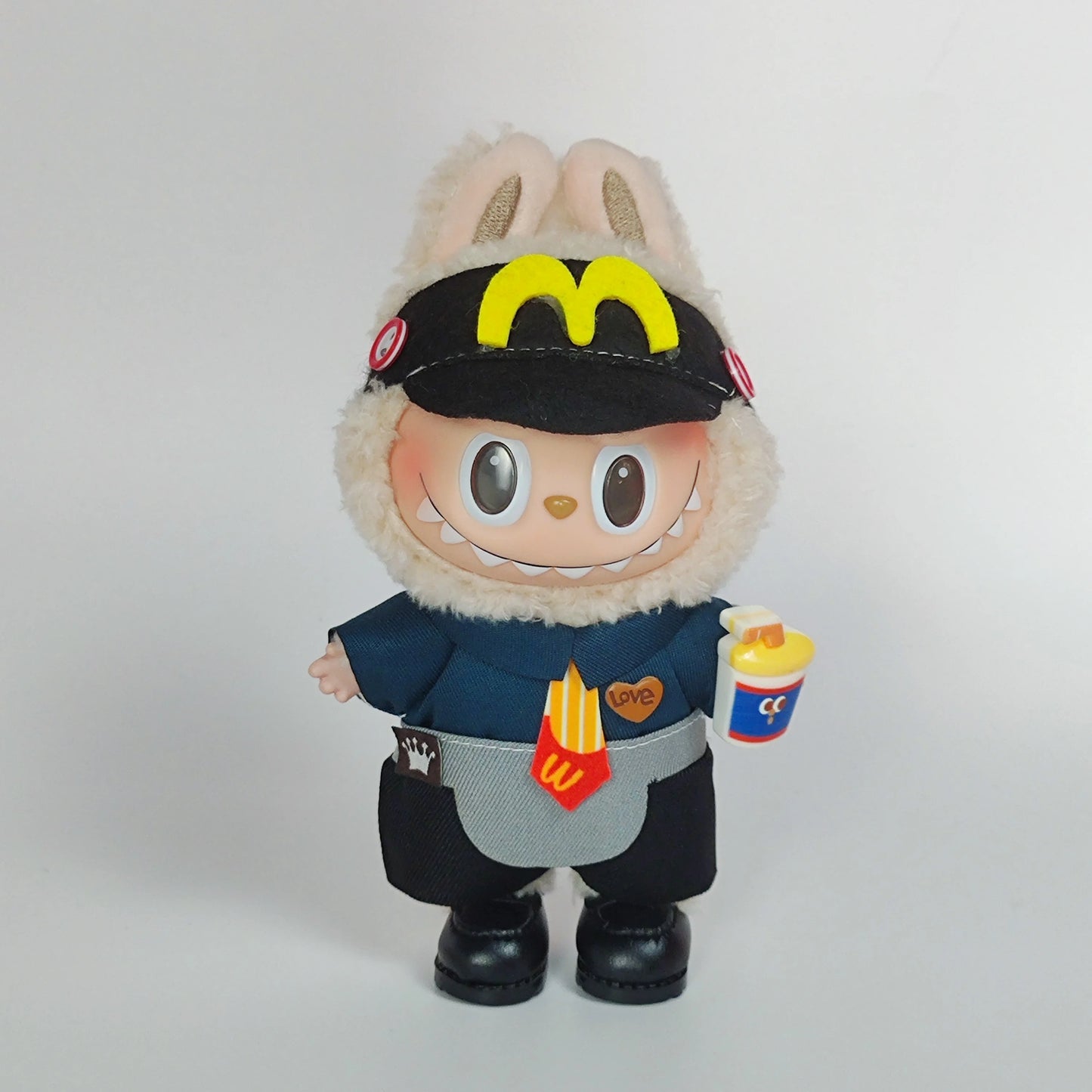 17Cm Labubu Plush Doll Vinyl Blind Box Hanging Charm - Waiter Outfit Changeable Costume Set