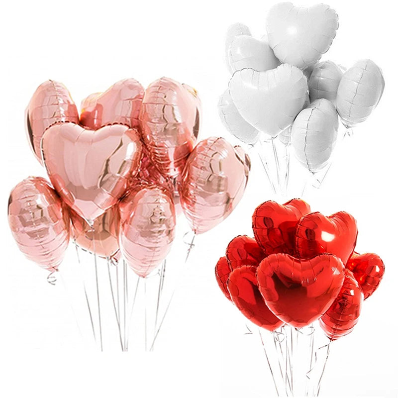 10Pcs 18Inch Rose Gold Love Heart Shape Foil Balloons Wedding Birthday Party Decorations Aluminum Foil Ballons Air Balls Globos