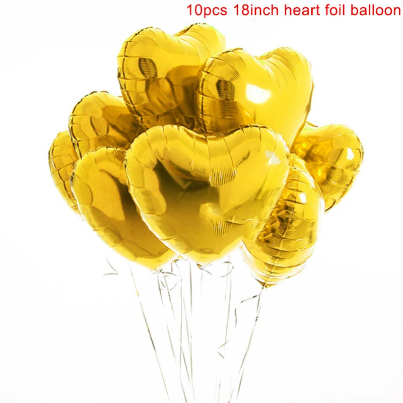 10Pcs 18Inch Rose Gold Love Heart Shape Foil Balloons Wedding Birthday Party Decorations Aluminum Foil Ballons Air Balls Globos
