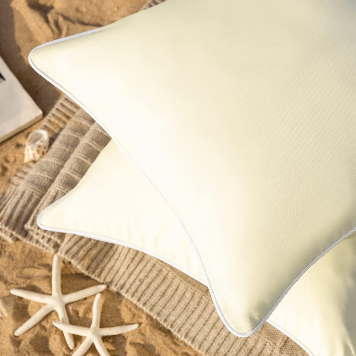 Pack of 2 Outdoor Waterproof Solid Throw Decorative Pillow Cover Decorative Square Outdoor Pillows Cushion Case Patio Pillows for Couch Tent Sunbrella (18''X18'', Cream Cheese)