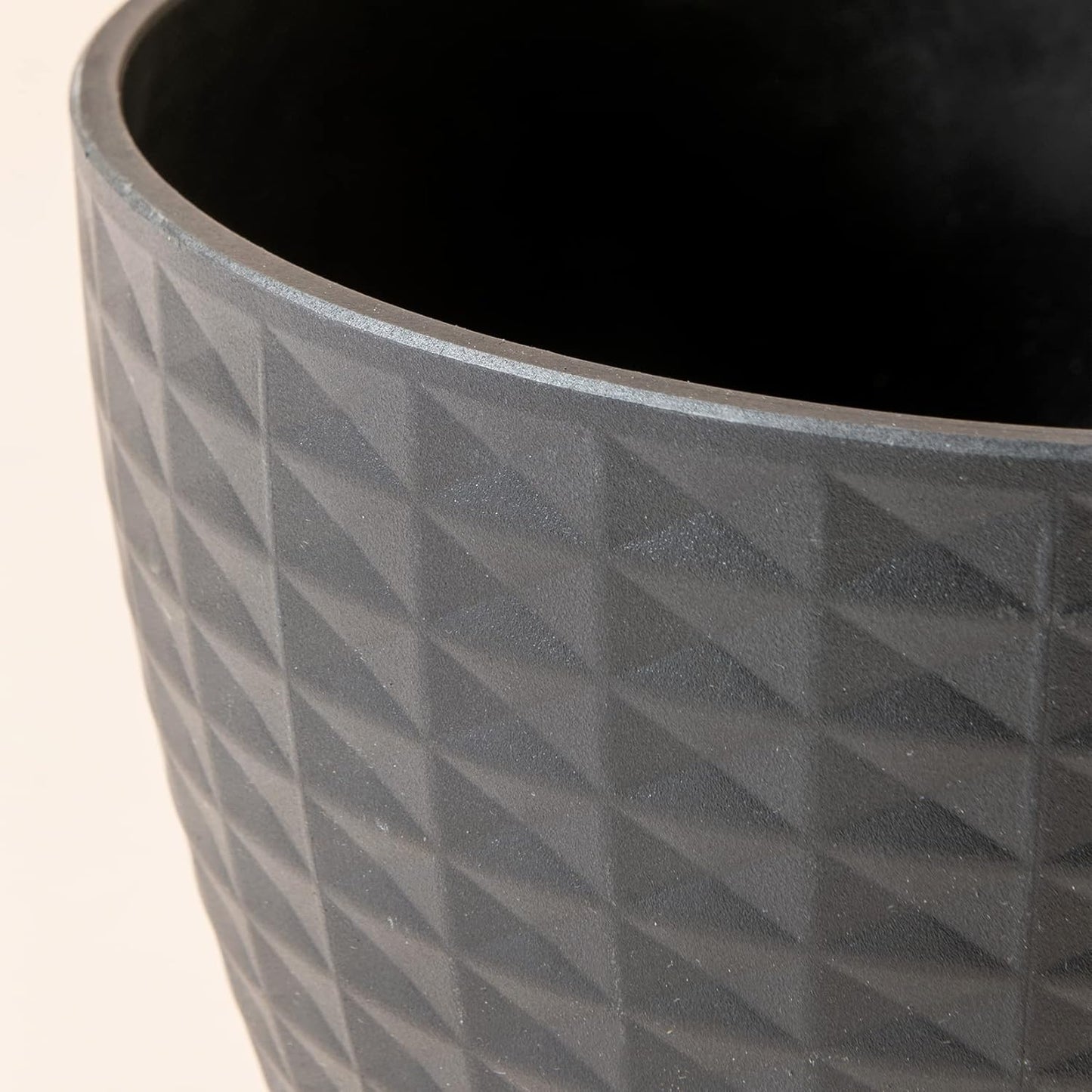 Flower Pots Outdoor Indoor, Modern Chic Planters with Geometric Mosaic Texture Patterns, Set of 2, Matte Black (8.6 + 7.5 Inch)