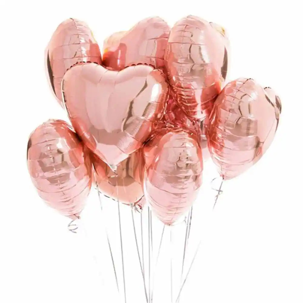 10Pcs 18Inch Rose Gold Love Heart Shape Foil Balloons Wedding Birthday Party Decorations Aluminum Foil Ballons Air Balls Globos