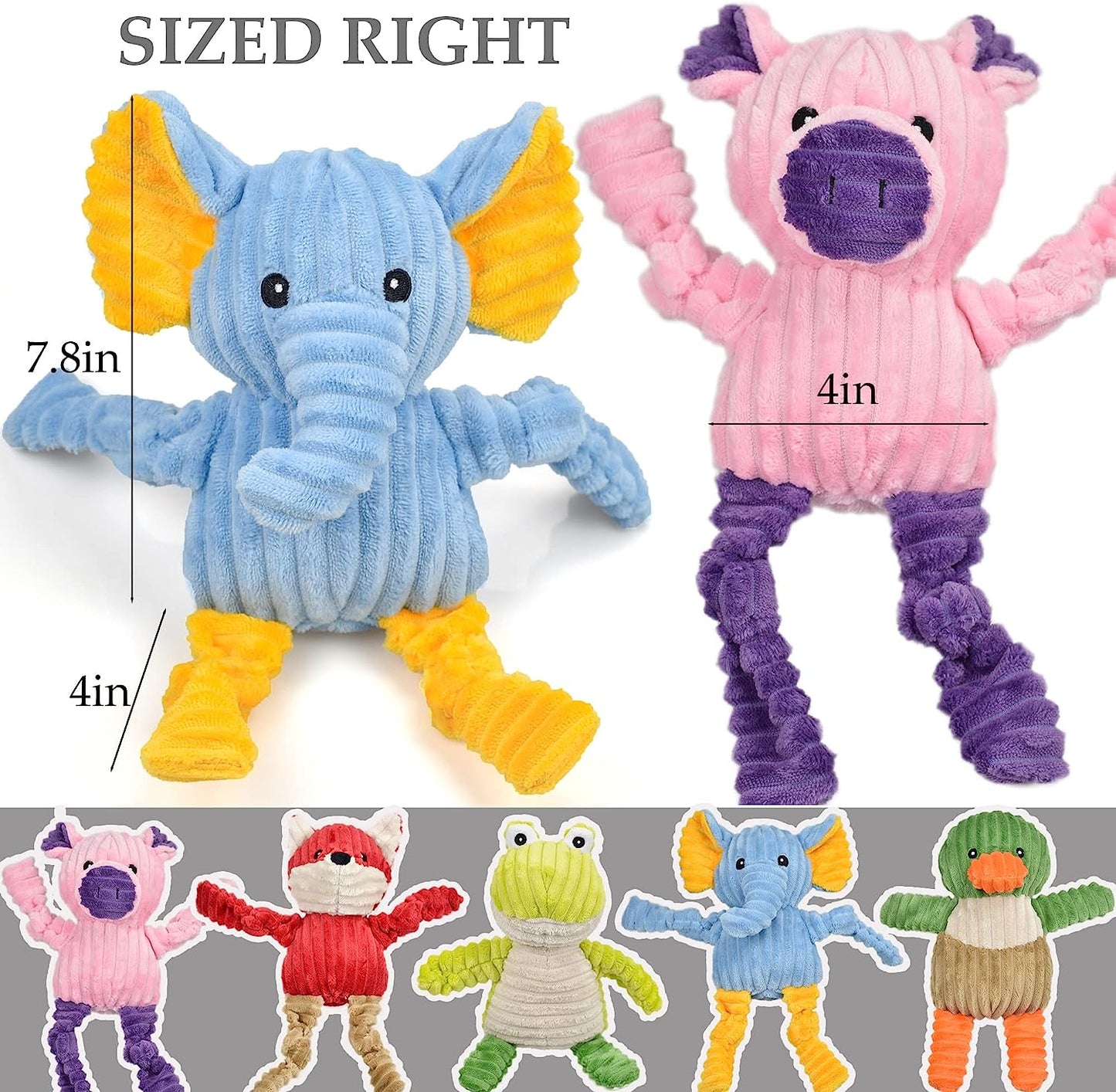 5 Pack Tough Dog Toys Stuffed Squeaky Dog Toys Assortment Plush Animal Dog Toy V