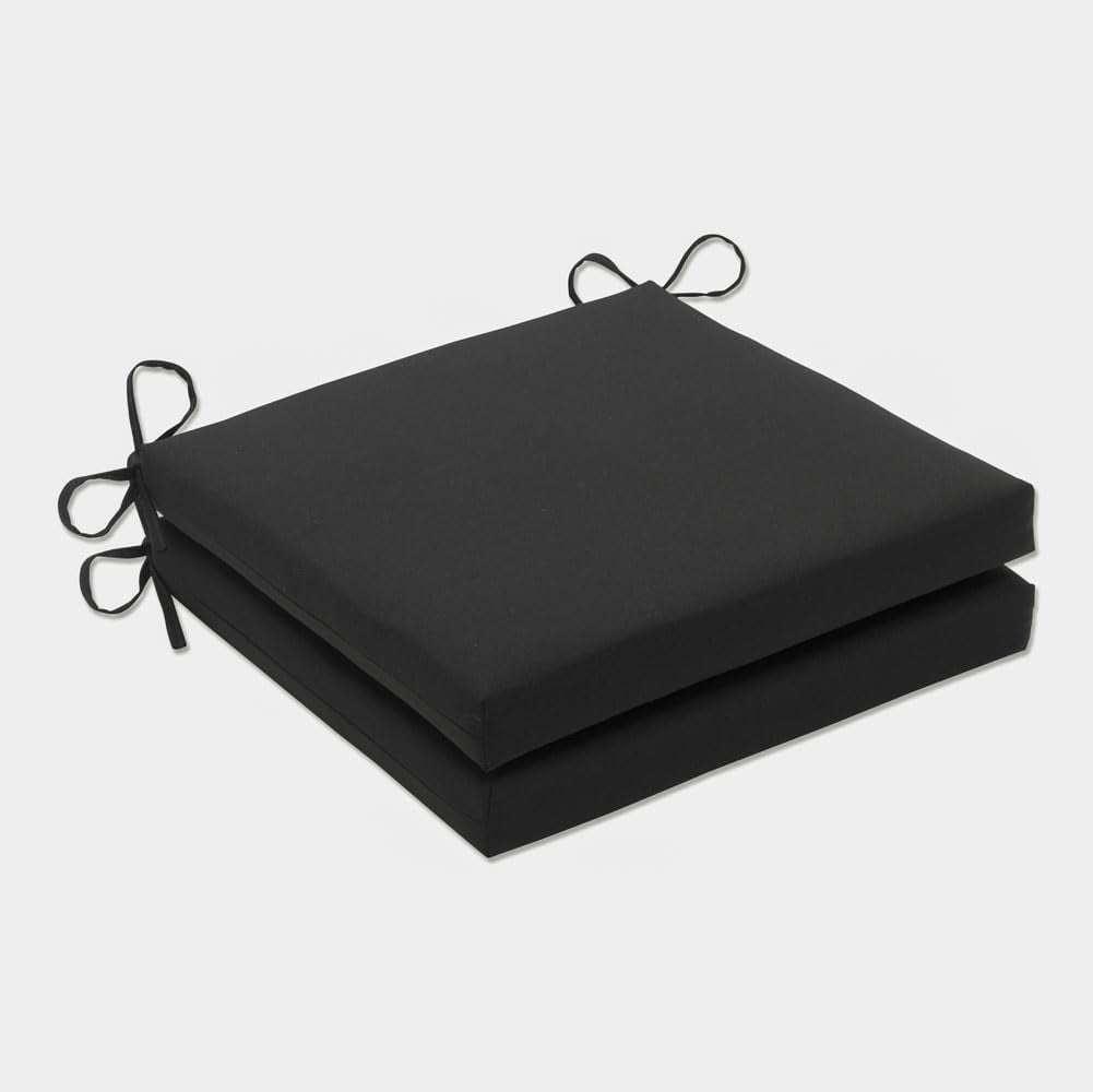 Fresco Solid Indoor/Outdoor Patio Seat Cushions Plush Fiber Fill, Weather and Fade Resistant, Square Corner - 20" X 20", Black, 2 Count