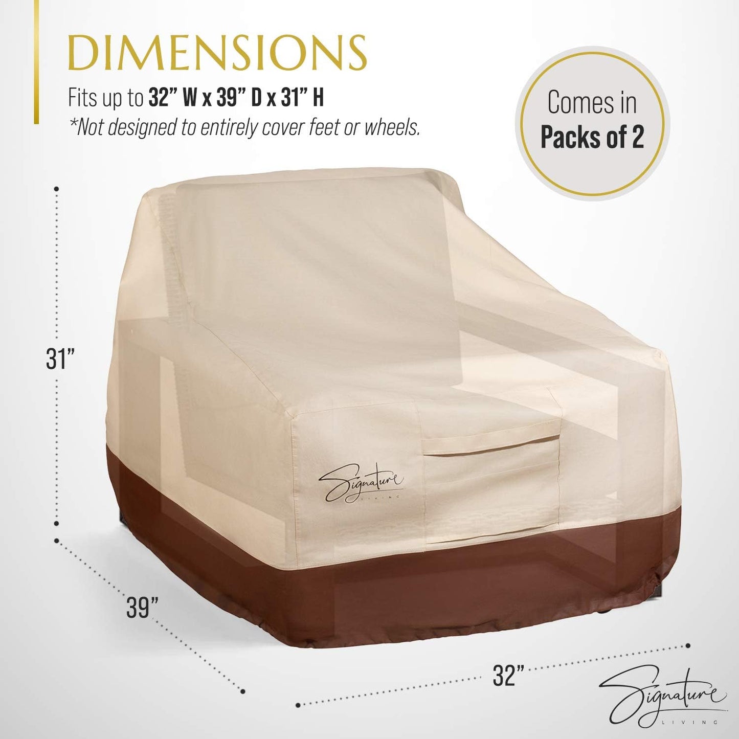 Set of 2 Outdoor Patio Chair Covers Waterproof, Durable 600D Uv-Coated Polyester Outdoor Chair Covers for All-Weather Protection (Tan, Medium 32 Inch)