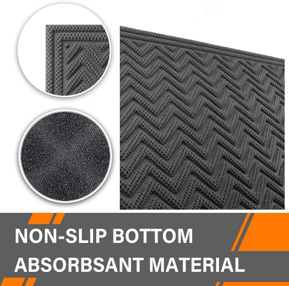 Front Door Mat, Dirt Trapper Welcome Mat for Outdoor Indoor, Non-Slip Waterproof Doormat, Durable Machine Washable Low Profile Entry Rug for Back Door outside Patio, 24" X 36", Gray Wave