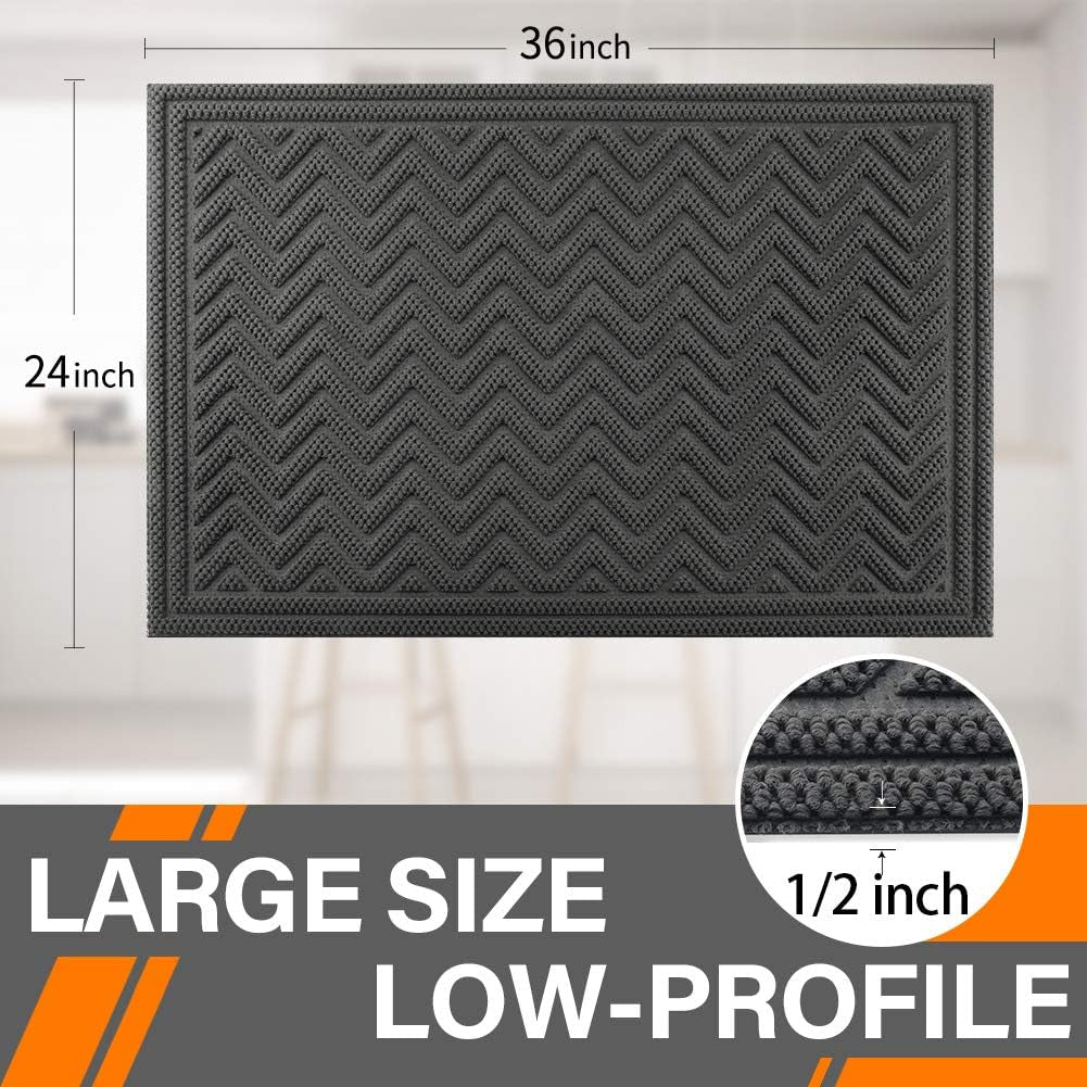 Front Door Mat, Dirt Trapper Welcome Mat for Outdoor Indoor, Non-Slip Waterproof Doormat, Durable Machine Washable Low Profile Entry Rug for Back Door outside Patio, 24" X 36", Gray Wave