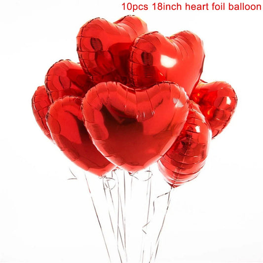 10Pcs 18Inch Rose Gold Love Heart Shape Foil Balloons Wedding Birthday Party Decorations Aluminum Foil Ballons Air Balls Globos