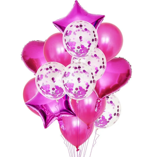 14Pcs Multi Confetti Balloon Happy Birthday Party Balloons Rose Gold Helium Ballons Boy Girl Baby Shower Party Supplies